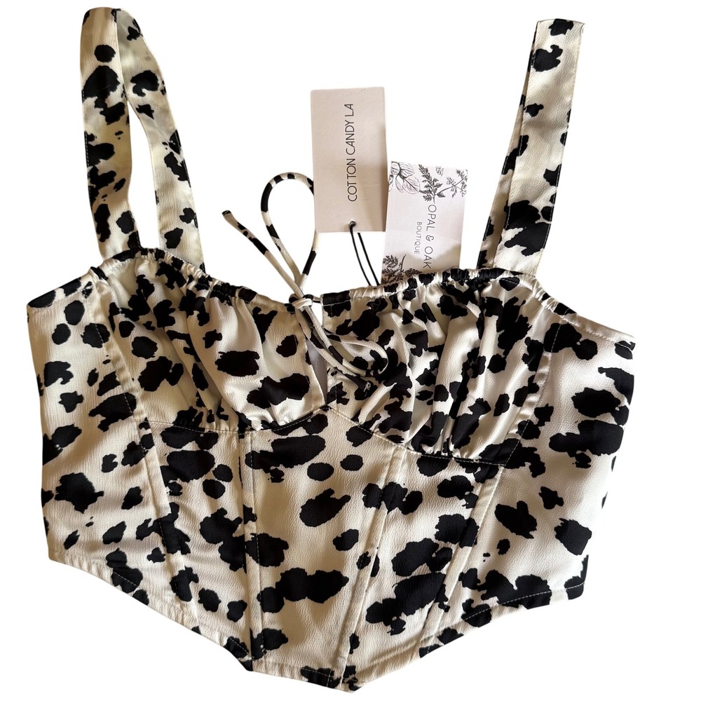NWT Cotton Candy LA Cow Print Corset Crop Top Y2K Milkmaid Coquette Size S
